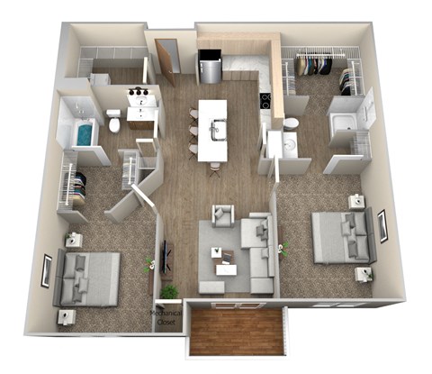 Floor plan for 2 beds, 2 baths, 1057 sqft